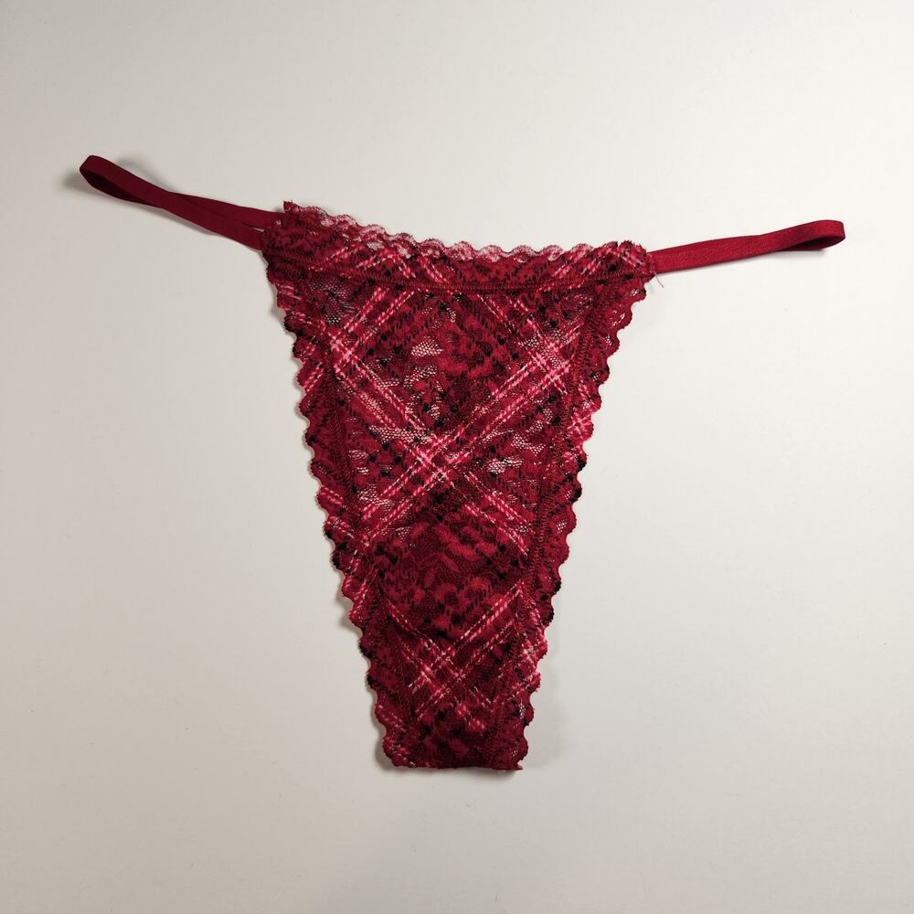 Victoria's Secret Sexy Lace High Leg String Thong Panty - Medium - Red Plaid